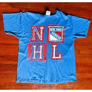 Vintage 90’s Hanes NHL New York Rangers Blue Red Short Sleeve Tee Large T Shirt